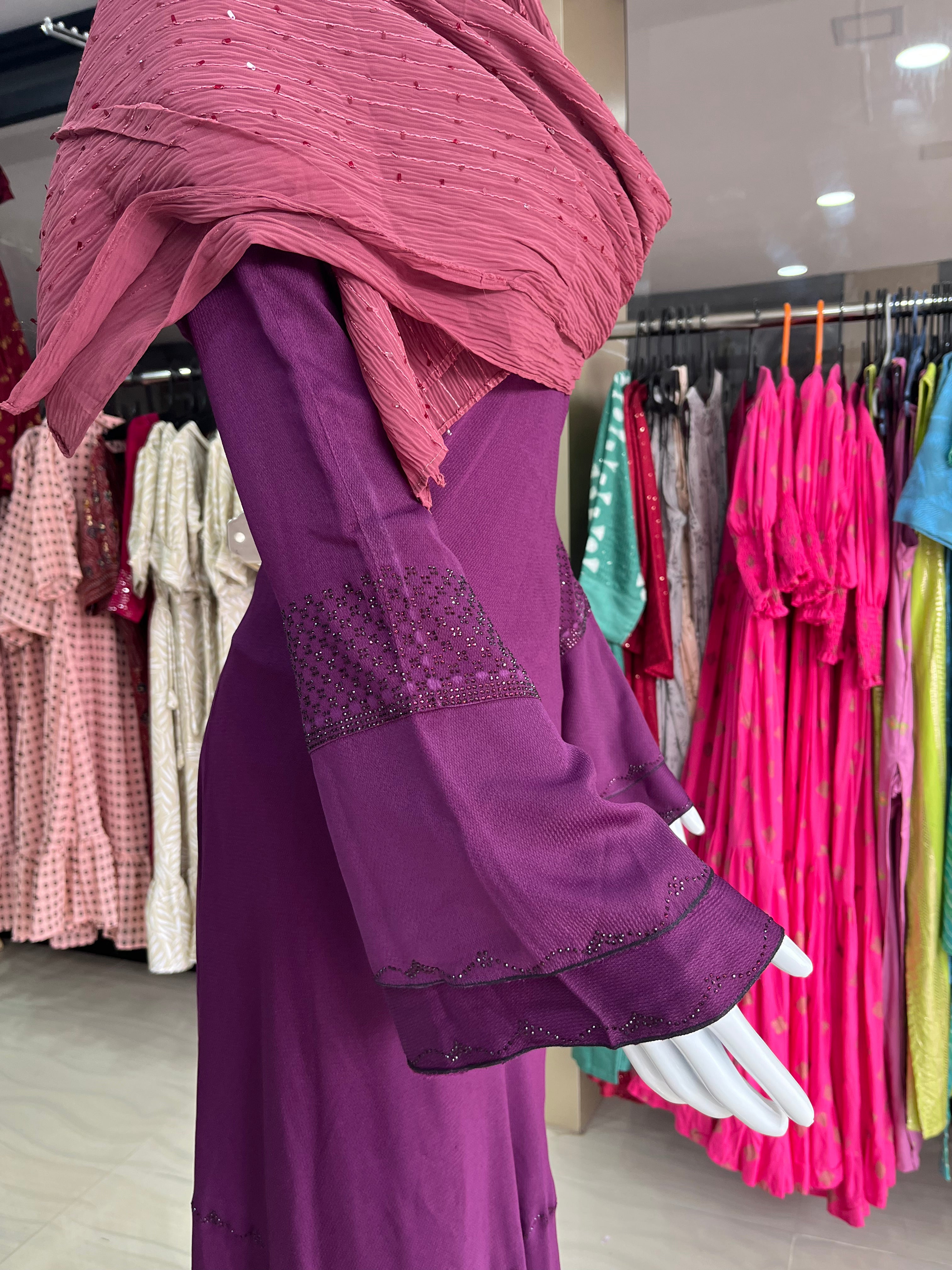 Mauve Violet Zoom Fabric Embellished Abaya Burqa-ItsBen LifeStyle