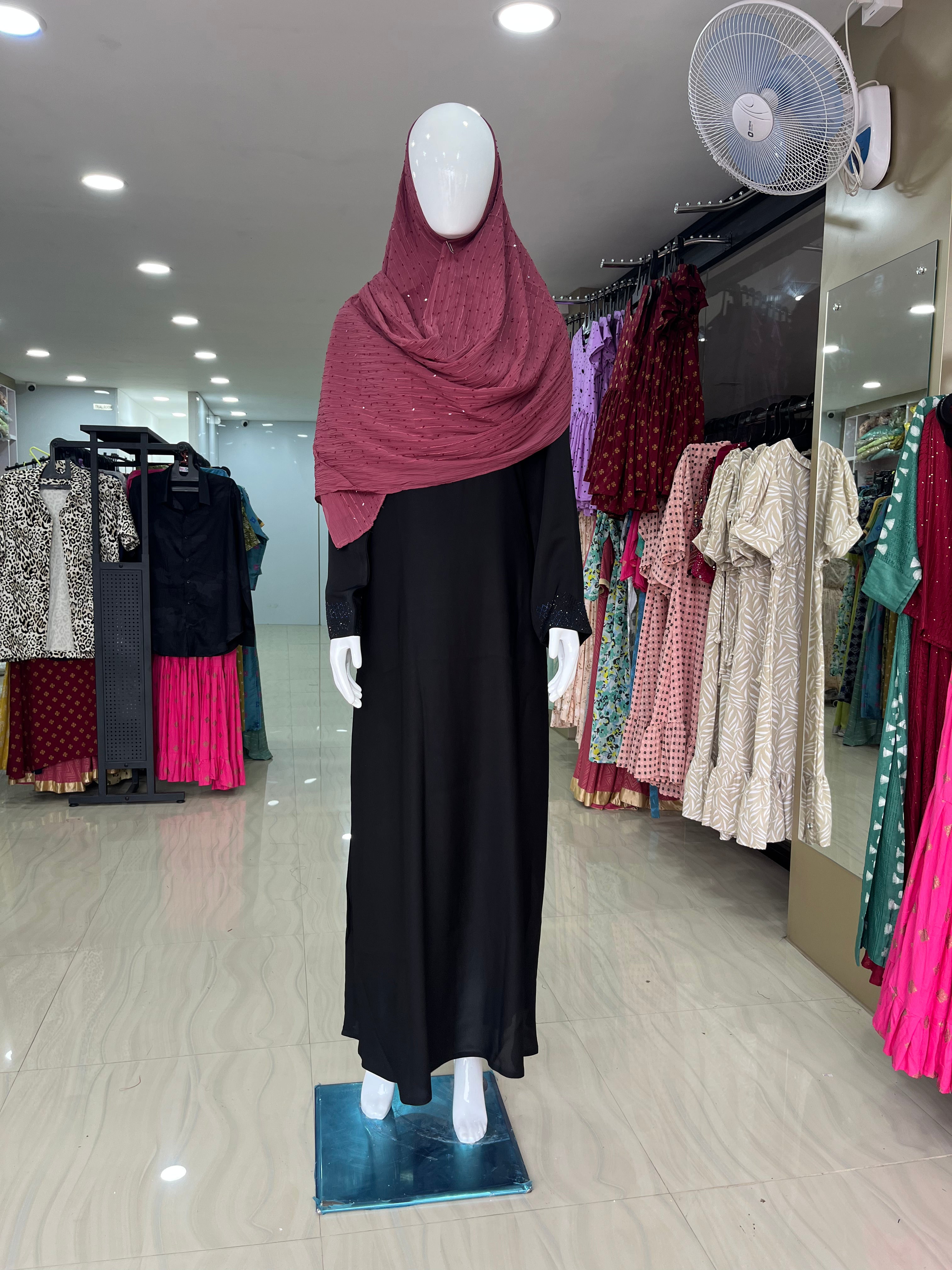 Black Soild Nida Fabric with Embellished Sleeve Abaya Burqa-ItsBen LifeStyle
