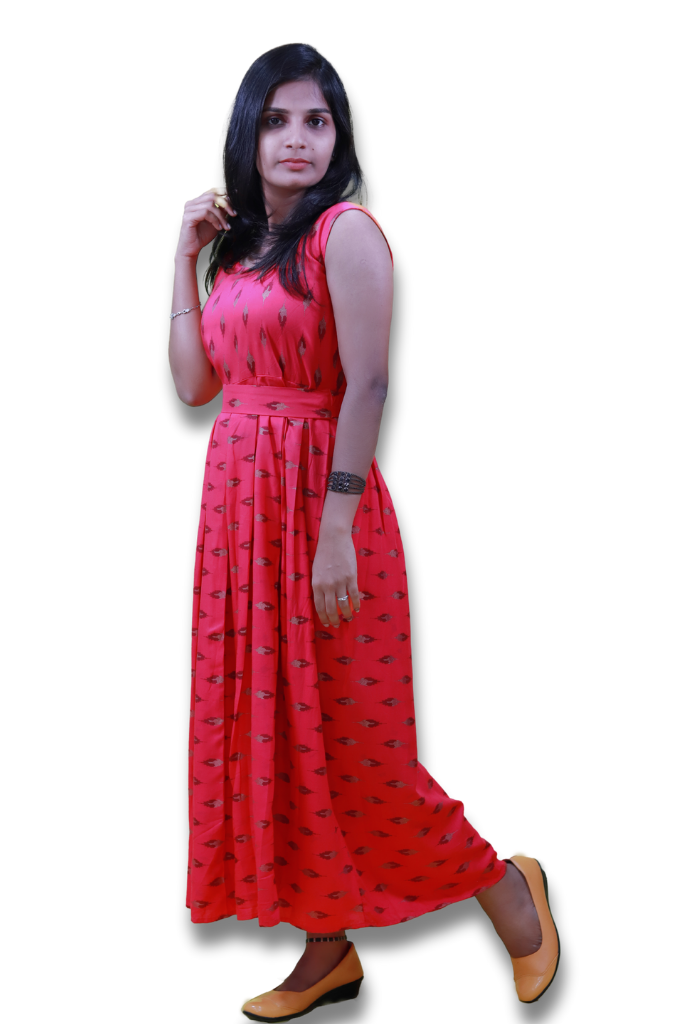 Red Rayon Midi Fit & Flare Dress-ItsBen LifeStyle