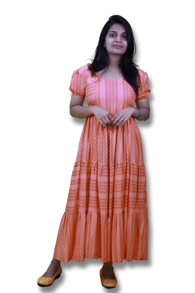 Salmon Pink Rayon Ethnic Print Tiered Maxi Dress-ItsBen LifeStyle