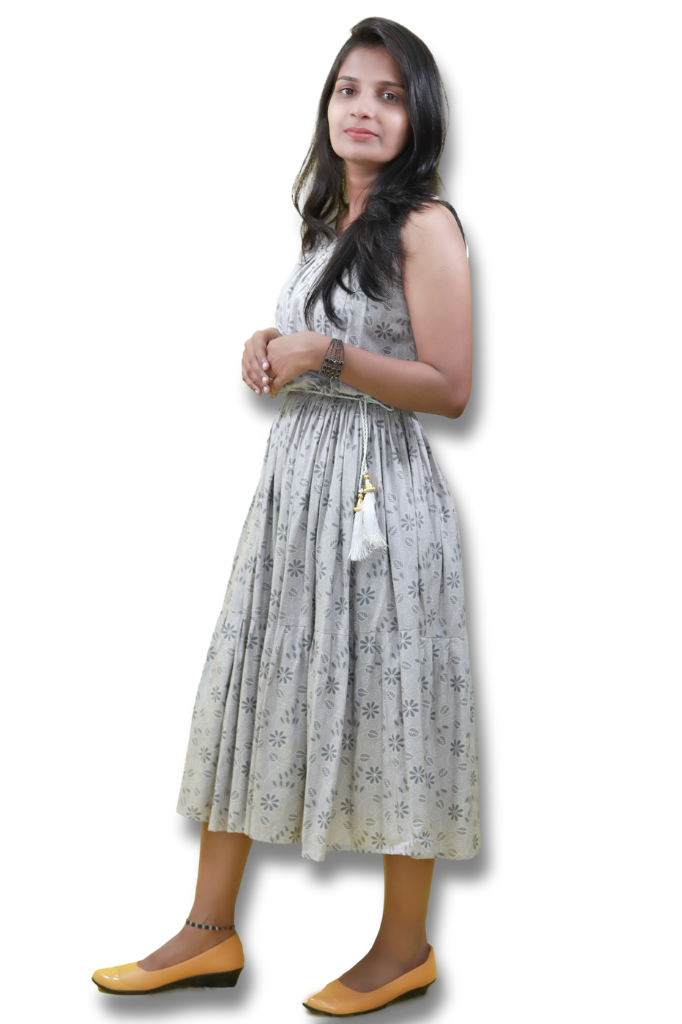 Silver Foil Print Grey Rayon Halter Neck Midi Dress-ItsBen LifeStyle