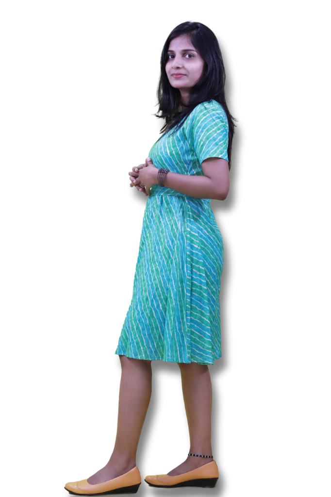 Turquoise Blue with Gold Foil Print Fit and Flare Dress with Belt-ItsBen LifeStyle